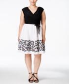 Sl Fashions Plus Size Belted Colorblocked Fit & Flare Dress