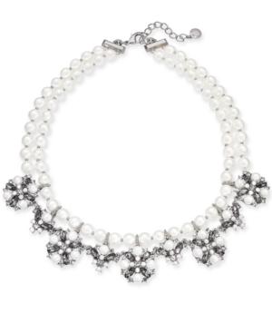 Charter Club Silver-tone Imitation Pearl, Crystal & Stone Double Row Collar Necklace, 17 + 2 Extender, Created For Macy's