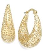 14k Gold Earrings, Diamond-cut Mesh Puff Earrings
