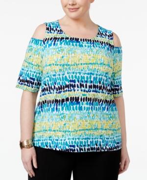 Kasper Plus Size Tie-dyed Cold-shoulder Top