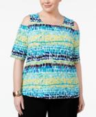Kasper Plus Size Tie-dyed Cold-shoulder Top