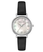 Bcbg Maxazria Ladies Black Leather Strap Watch With Light Mop Dial, 33mm