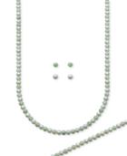 Sterling Silver Jewelry Set, Cultured Freshwater Pearl And Jade Earrings, Necklace, And Bracelet Set