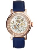 Fossil Women's Automatic Original Boyfriend Blue Leather Strap Watch 38mm Me3086