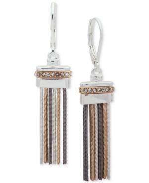 Nine West Tri-tone Fringe & Pave Drop Earrings