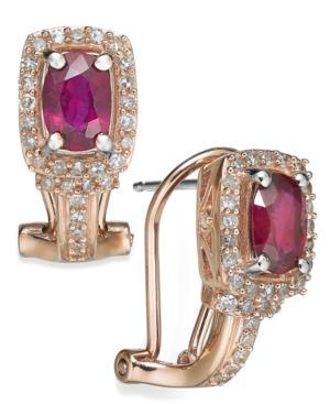 Ruby (1 Ct. T.w.) And Diamond (1/3 Ct. T.w.) Oval Earrings In 14k Rose Gold