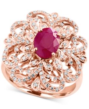 Amore By Effy Certified Ruby (1-3/8 Ct. T.w.) And Diamond (3/8 Ct. T.w.) Statement Ring In 14k Rose Gold, Created For Macy's
