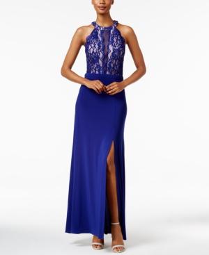 Nightway Petite Lace-bodice Illusion Gown