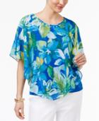Alfred Dunner Corsica Floral-print Beaded Poncho Top