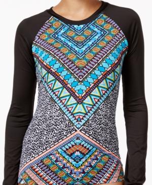 Bar Iii Printed Long-sleeve Rashguard, Only At Macy's Women's Swimsuit