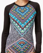 Bar Iii Printed Long-sleeve Rashguard, Only At Macy's Women's Swimsuit