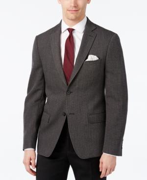 Calvin Klein Men's Slim-fit Black And Gray Herringbone Sport Coat