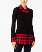 Style & Co. Plaid-inset Layered-look Sweater, Only At Macy's