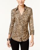 Inc International Concepts Ruched Animal-print Blouse, Only At Macy's