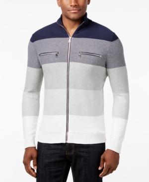 Inc International Concepts Men's Copperfield Striped Zip-front Sweater, Created For Macy's