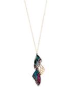 Betsey Johnson Two-tone Pave Crystal Long Butterfly Wing Pendant Necklace