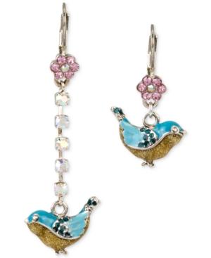 Betsey Johnson Silver-tone Crystal And Enamel Bluebird Mismatch Earrings