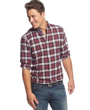 John Ashford Big And Tall Long Sleeve Ombre Plaid Shirt