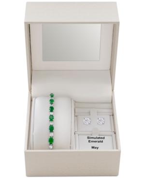Simulated Emerald Slider Bracelet & Cubic Zirconia Stud Earrings