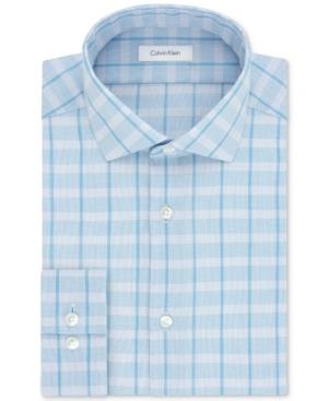 Calvin Klein Men's Steel Slim-fit Non-iron Performance Sky Blue Check Dress Shirt