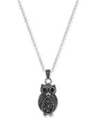 Unwritten Silver-tone Marcasite Crystal Owl Necklace
