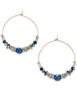 Inc International Concepts Gold-tone Blue Bead Wire Hoop Earrings, Only At Macy's