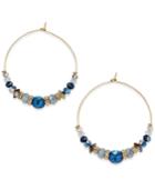 Inc International Concepts Gold-tone Blue Bead Wire Hoop Earrings, Only At Macy's