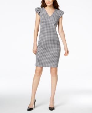 Calvin Klein Gingham-print Puff-sleeve Sheath Dress