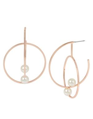 Bcbgeneration Pearl Rose Gold Double Hoop Earrings