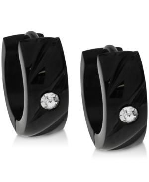 Sutton By Rhona Sutton Men's Black-tone Stainless Steel & Cubic Zirconia Hoop Earrings