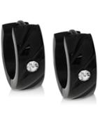 Sutton By Rhona Sutton Men's Black-tone Stainless Steel & Cubic Zirconia Hoop Earrings