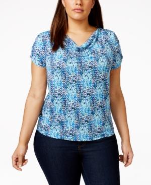 Tahari Asl Plus Size Printed Cowl-neck Top