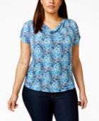 Tahari Asl Plus Size Printed Cowl-neck Top