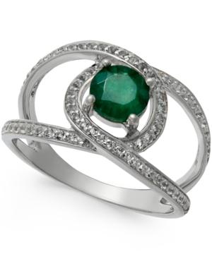 Emerald (1 Ct. T.w.) And White Sapphire (3/4 Ct. T.w.) Openwork Ring In Sterling Silver