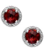 Garnet (2-1/10 Ct. T.w.) And Diamond Accent Halo Stud Earrings In 14k White Gold