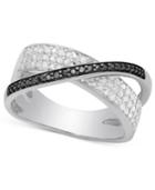 Victoria Townsend White & Black Diamond Crossover Ring (1/4 Ct. T.w.) In Sterling Silver