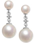 Cultured Freshwater Pearl (8 & 5mm) & Diamond Accent Drop Earrings In 14k White Gold