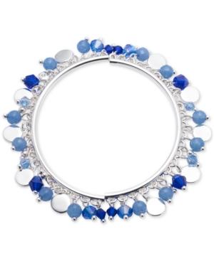 Nine West Silver-tone Blue Bead And Disc Stretch Bracelet