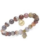 Paul & Pitu Naturally Gold-tone Agate Beaded Charm Stretch Bracelet