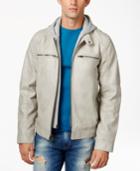 Guess Men's Faux-leather Detachable-hood Motorcycle Jacket