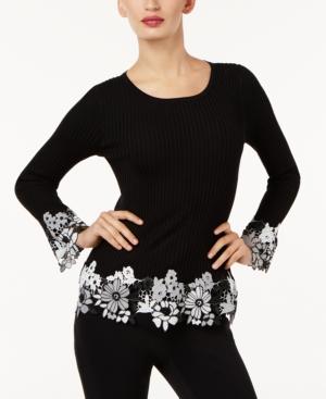 Inc International Concepts Ribbed Crochet-lace Sweater, Created For Macy's