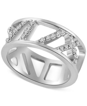T Tahari Silver-tone Pave Crystal Cut-out Ring