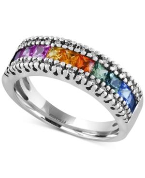 Watercolors By Effy Multi-sapphire (1-1/3 Ct. T.w.) And Diamond (1/8 Ct. T.w.) Band In 14k White Gold, Created For Macy's
