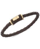 R.t. James Men's Gold-tone Black Leather Braided Logo Bracelet, A Macy's Exclusive Style