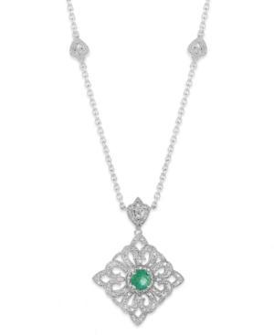 Emerald (3/8 Ct. T.w.) And Diamond (1/8 Ct. T.w.) Antique Pendant Necklace In Sterling Silver