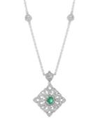 Emerald (3/8 Ct. T.w.) And Diamond (1/8 Ct. T.w.) Antique Pendant Necklace In Sterling Silver