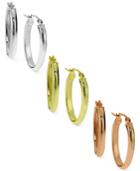 Giani Bernini Tri-tone 3-pc. Set Oval Hoop Earrings In Sterling Silver, Gold-plated And Rose Gold-plated Sterling Silver, Created For Macy's