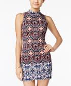 Emerald Sundae Juniors' Printed Mock-neck Bodycon Dress