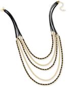 Thalia Sodi Gold-tone Jet Faux-leather Multi-row Necklace, Only At Macy's