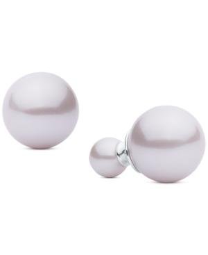 Anne Klein Silver-tone Pink Imitation Pearl Front And Back Earrings